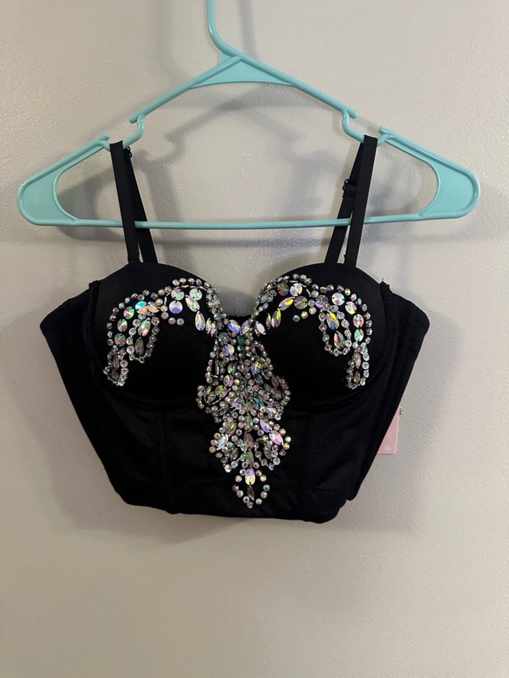 Black Crystal Embellished Bustier Top